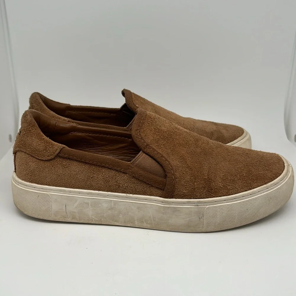 UGG Women's Jass Leather Brown Tan Suede Slip-On Sneakers Shoes‎ Size 7.5